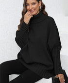 Turtle Neck Long Sleeve Ribbed Sweater - Body By J'ne