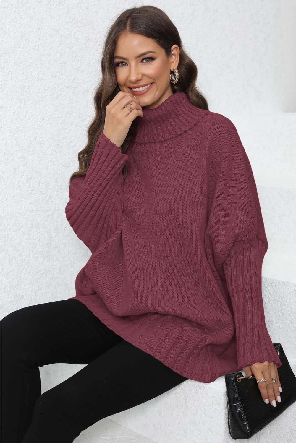 Turtle Neck Long Sleeve Ribbed Sweater - Body By J'ne