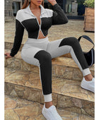 Two-Tone Collared Neck Top and Joggers Set - Body By J'ne