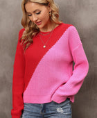 Two-Tone Round Neck Dropped Shoulder Sweater - Body By J'ne