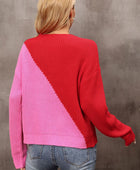 Two-Tone Round Neck Dropped Shoulder Sweater - Body By J'ne