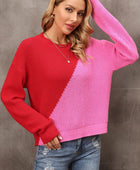 Two-Tone Round Neck Dropped Shoulder Sweater - Body By J'ne