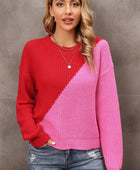 Two-Tone Round Neck Dropped Shoulder Sweater - Body By J'ne