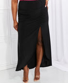 Up and Up Ruched Slit Maxi Skirt in Black - Body By J'ne