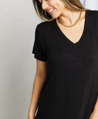 V-Neck Short Sleeve Curved Hem Dress in Black - Body By J'ne