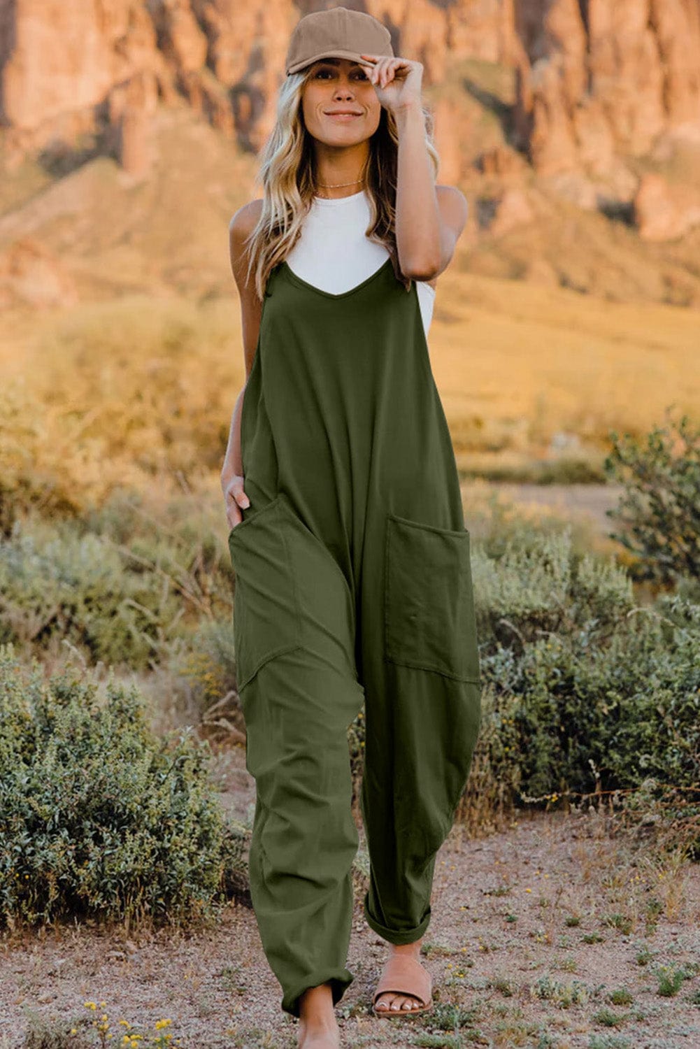 V-Neck Sleeveless Jumpsuit with Pocket - Body By J'ne