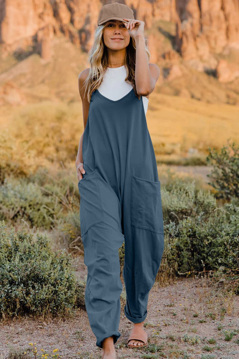 V-Neck Sleeveless Jumpsuit with Pocket - Body By J'ne