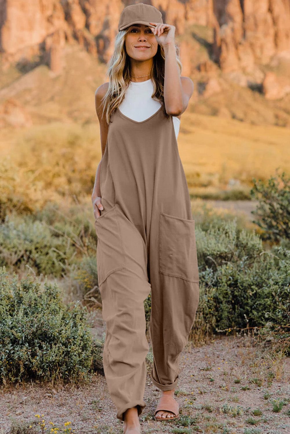 V-Neck Sleeveless Jumpsuit with Pocket - Body By J'ne