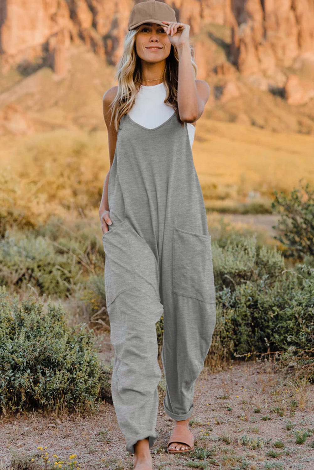 V-Neck Sleeveless Jumpsuit with Pocket - Body By J'ne