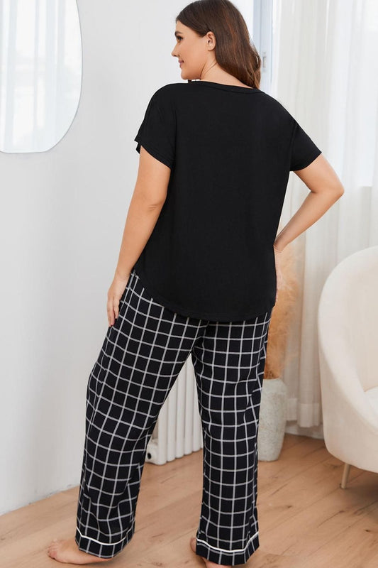 V-Neck Top and Plaid Pants Lounge Set - Body By J'ne