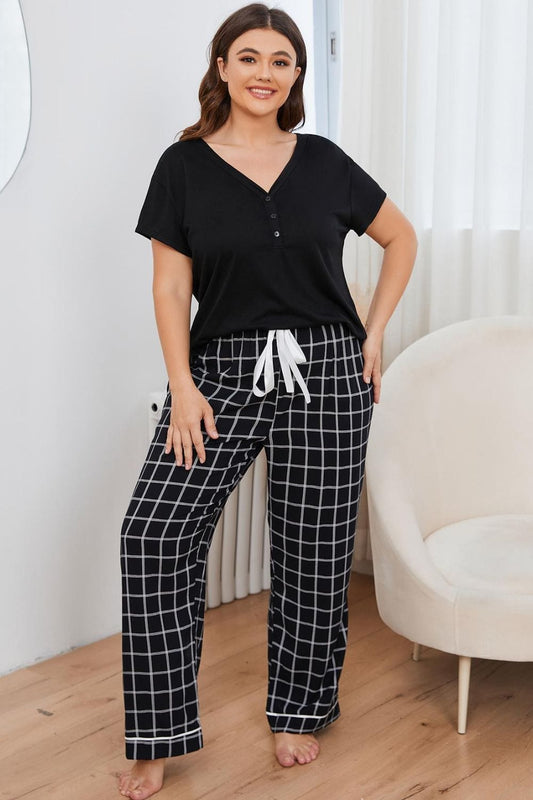 V-Neck Top and Plaid Pants Lounge Set - Body By J'ne