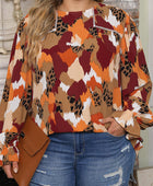 Multicolor Plus Size Abstract Print Balloon Sleeve Blouse - Body By J'ne