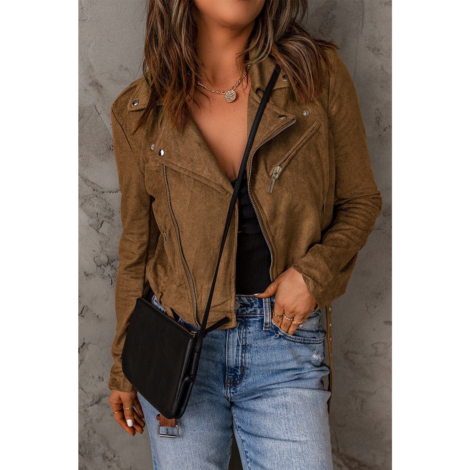 Vegan Suede Zip Detail Jacket - Body By J'ne