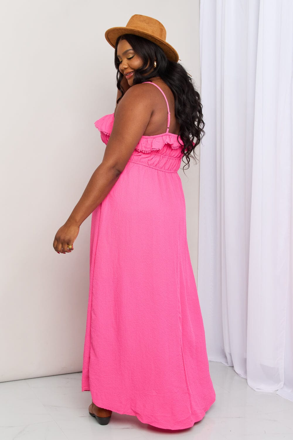 What In Carnation Full Size Shirred Sleeveless Dress - Body By J'ne