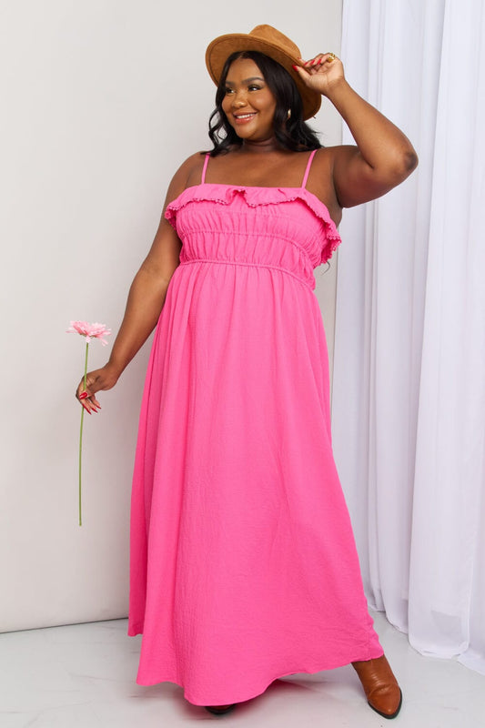 What In Carnation Full Size Shirred Sleeveless Dress - Body By J'ne