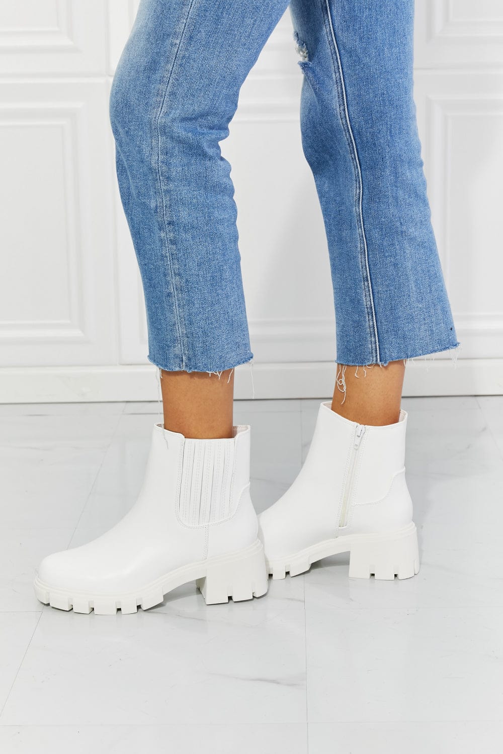 What It Takes Lug Sole Chelsea Boots in White - Body By J'ne