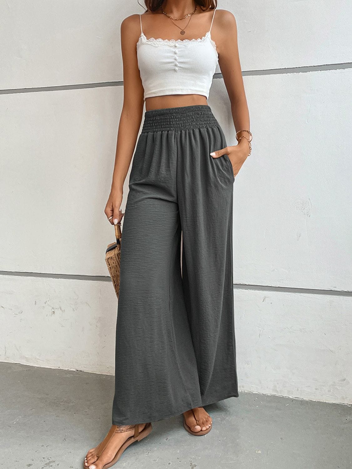 Wide Waistband Relax Fit Long Pants - Body By J'ne