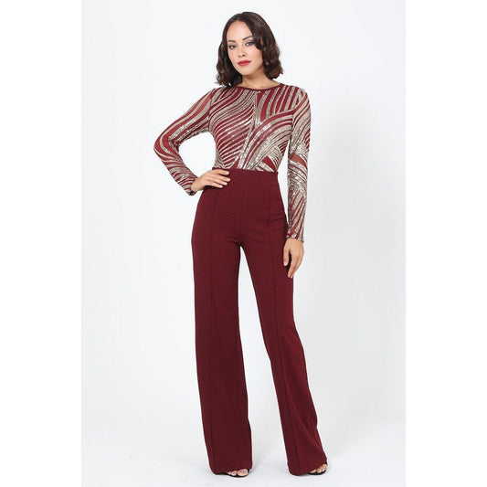 Wine Nights Sequin Bodice Jumpsuit - Body By J'ne