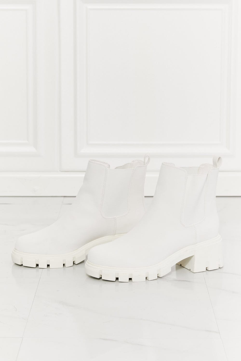 Work For It Matte Lug Sole Chelsea Boots in White - Body By J'ne