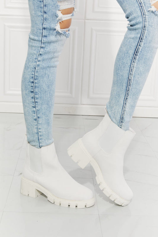 Work For It Matte Lug Sole Chelsea Boots in White - Body By J'ne