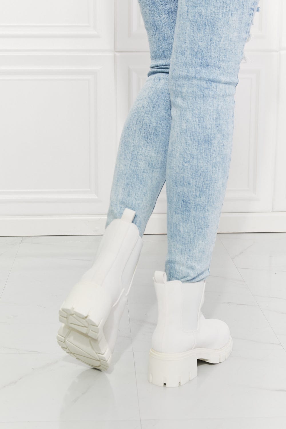 Work For It Matte Lug Sole Chelsea Boots in White - Body By J'ne