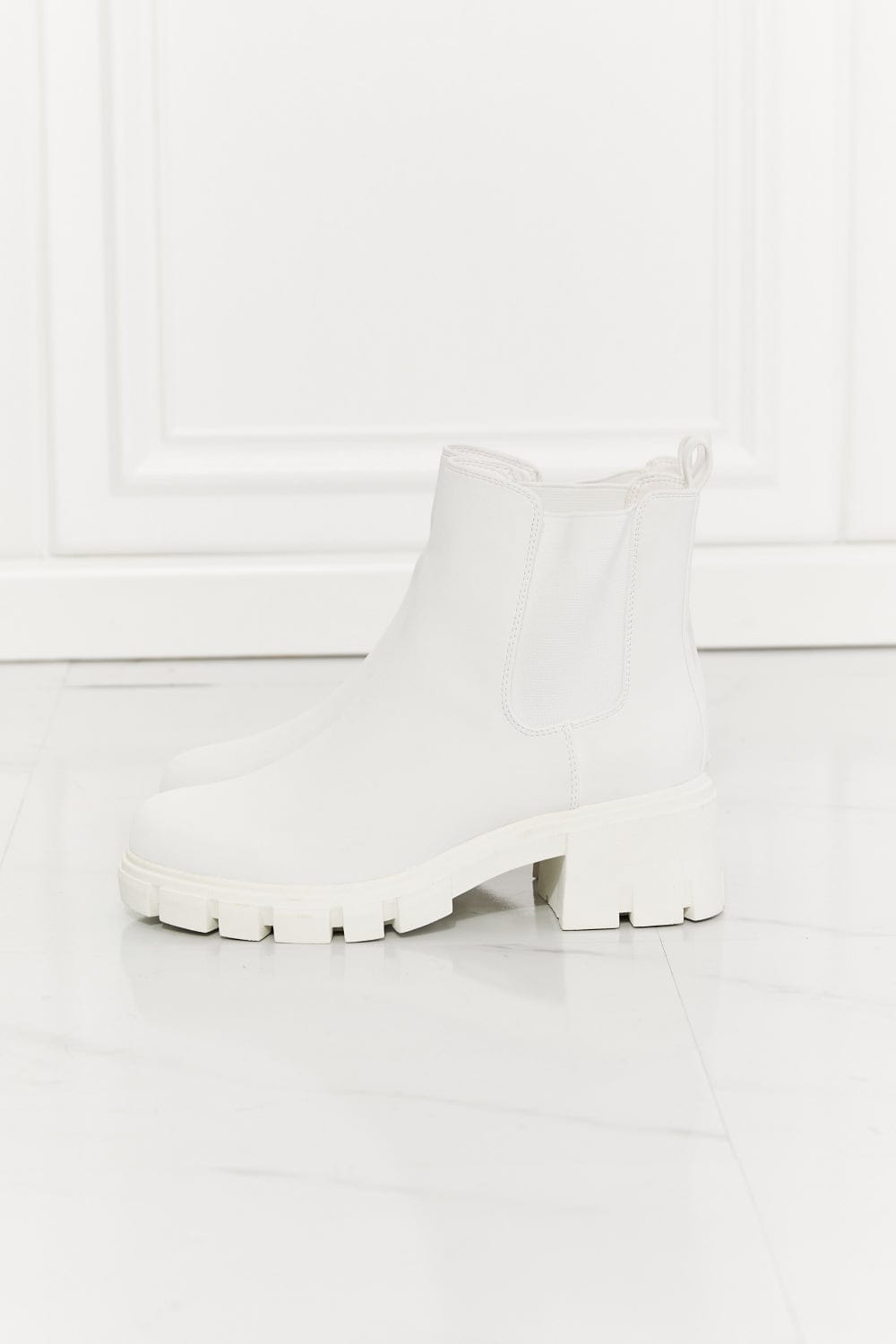 Work For It Matte Lug Sole Chelsea Boots in White - Body By J'ne