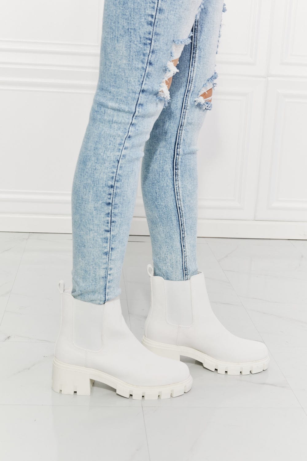 Work For It Matte Lug Sole Chelsea Boots in White - Body By J'ne