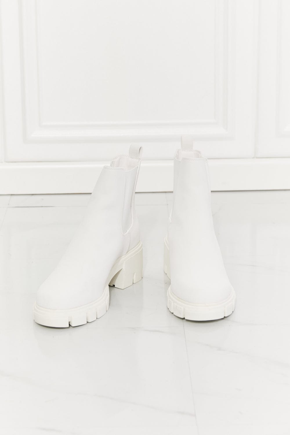 Work For It Matte Lug Sole Chelsea Boots in White - Body By J'ne