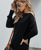 Zipper Detail Boat Neck Dropped Shoulder Sweatshirt - Body By J'ne