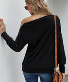 Zipper Detail Boat Neck Dropped Shoulder Sweatshirt - Body By J'ne