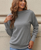 Zipper Detail Boat Neck Dropped Shoulder Sweatshirt - Body By J'ne