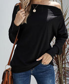 Zipper Detail Boat Neck Dropped Shoulder Sweatshirt - Body By J'ne